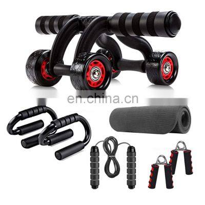 AB Roller Kit with Push-Up Bar Hand Grips Jump Rope for Home Gym Abdominal Muscle Exercise Fitness Equipment Workout Wheel