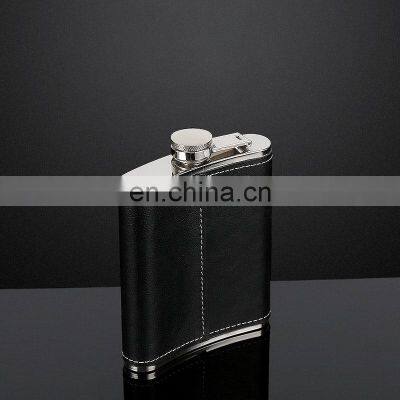 Portable Alcohol Stainless Steel Whisky PU Leather 8oz 6oz Matt Engraved Black Big Hip Flask photo-2
