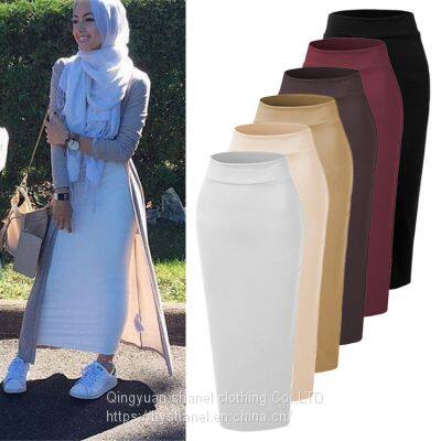 Byshanel Muslim Thick Skirt Bodycon Slim High Waist Stretch Long Maxi Women Pencil Skirt