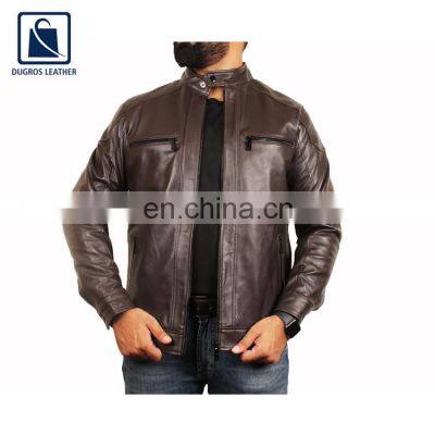 Wholesale Supply High Black Fitting Biker Style Men Genuine Leather Jacket Manufacturer