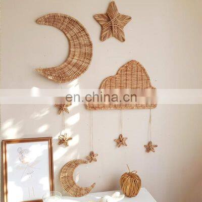 Hot Sale Stars And Crescent Moon Wicker wall basket Boho Wall Art Kids wall decor Wholesale Vietnam Supplier