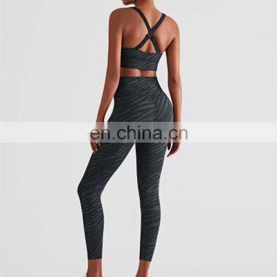 Custom Logo Adjustable Shoulder Strap Yoga Bra Match High Waist Leggings Print Set Women Workout Sports Gym Outfit Clothing photo-2