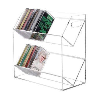 High Transparent 2 Tiers Acrylic CD Organizer Acrylic Display Stand Rack Desktop Acrylic Music Record Storage Holder