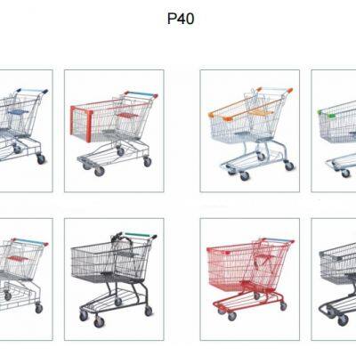 60L Asia 4-inch PVC Red Wheel Steel Shopping Trolley for Supermarket