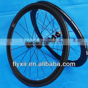 FLX-WS-CW05 Full Carbon Road Bike Bicycle Clincher Wheelset 50mm : Rim + Spokes + hub + Brake Pads + QR skewers