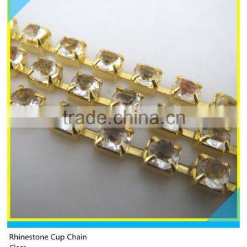 Glass Rhinestone Claw Chain Gold Plated Chain Clear Rhinestone Cup Chain