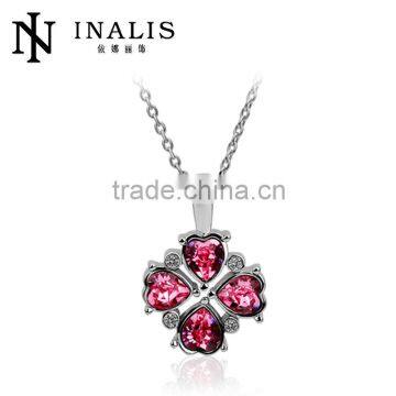 Fancy white gold plated light red crystal pendant necklace LKN18KRGPN358