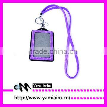 Yiwu Supplier Promotional gift Rhinestone Lanyard vertical Lined ID badge holder and key chain