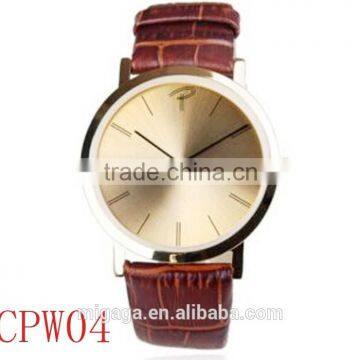 Concise 2 hands Analog Men Women Thin Casual Couple Watch Leather