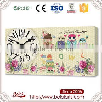 Cute mini colorful owls printing promotional canvas wall clock with logo