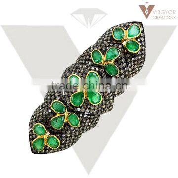 women New Design Knuckle Ring Emerald Gemstone Ring Wholesale 925 Sterling Silver Ring Jewelry Manufacturer Supplier