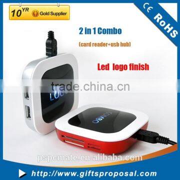 Newest Combo Card Reader with Usb Hub with laser logo shinning logo