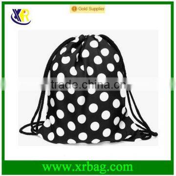 Women Mochila Man Sport Gym Bags Travel Backpack White Dot Printed Nylon Drawstring Bag