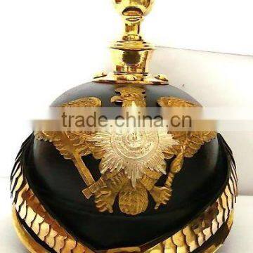 German pickelhaube Leather Helmet with Brass Doom Spike and Brass Belt