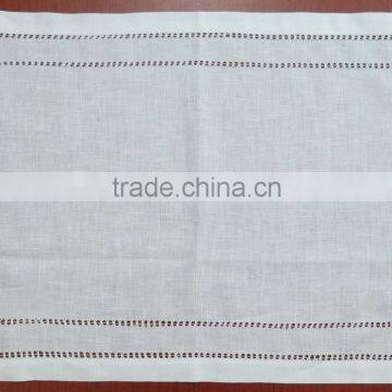 Double hemstitch white linen placemat