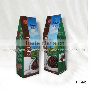 Plastic coffee packaging bag with side gusset and tin tie