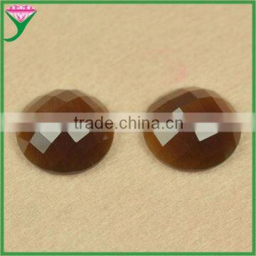 HS-42 brown round flat back faceted cut imitated glass cat eye stones