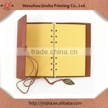 Promotional Gift Stationery Journal loose leaf type with leather rope and copper leaf