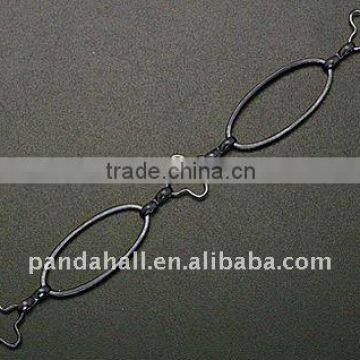 Handmade Brass Chains, Black Color, about 10x10~25x1mm; Link: 1.2x7.5x3mm(CH223-ZDC1-B)