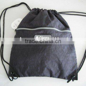 Nylon Drawstring Backpack With Zipper Pocket For Shopping