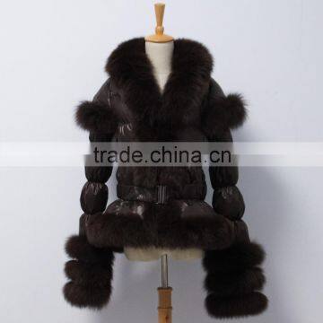 Triple fur cuffs women down coat factory price