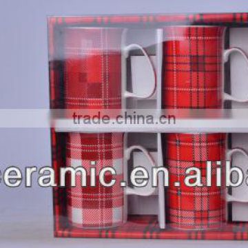 Red Plaid Gift Ceramic Mug Sets