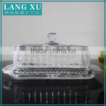 Rectangle china glass best butter dish with lid and knot