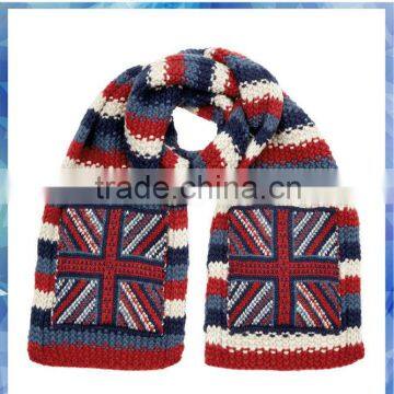 100% acrylic boys chunky stripe knit union scarf ,american flag scarf,flag knit scarf