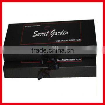 black hair extension big box with ribbon and foil stamping