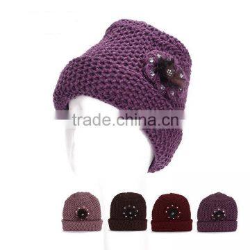 Fashion women knitted hat with fur flower