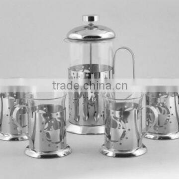 French press set glass and stainless steel tea coffee maker