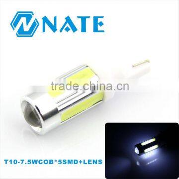 2014 hot sale cob new design T10 socket 7.5wcob*5smd+lens