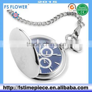 FS FLOWER - Good High Quality Pocket Watch Bule Dial Stainless Steel Necklace