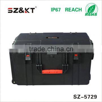 Hard huge plastic equipment case with wheels and handle