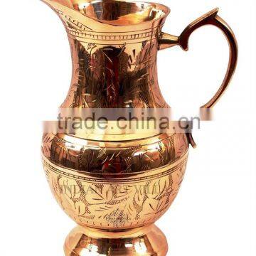 IndianArtVilla Mughlai Style Brass Jug Pitcher 1050 ML - Storage Drinking Water Home Hotel Restaurant Tableware Gift Item