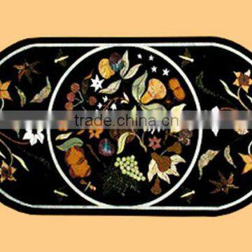 Back Marble Stone Inlay Oval Table Top