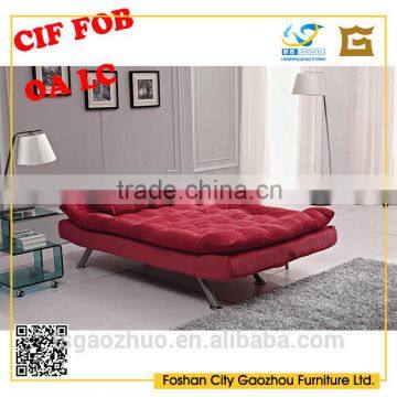 Modern rose color style cozy fabric sofa bed with stainless steel legs