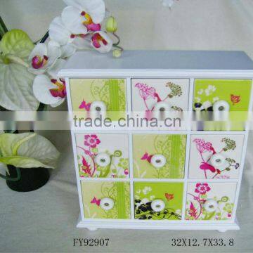 Pearl white lacquer Wood nine drawer storage box with flower design