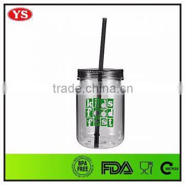 32 oz Single Wall Plastic Mason Jar With Spiral Straw