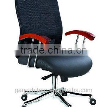 fancy leather and mesh office swivel secretary chair with solid wood arms AB-164C