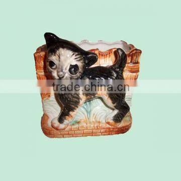 hot sale vintage ceramic cat shaped scrubber holder