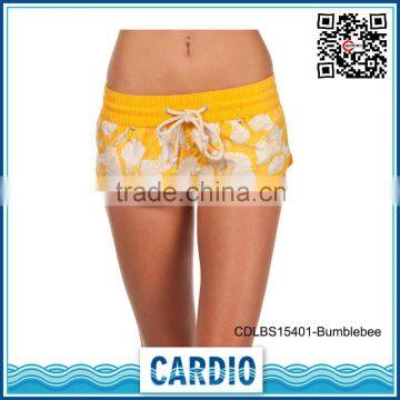 yellow flowers print womens beach shorts