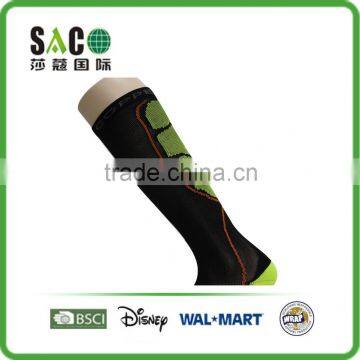 Fluorescent Green Jacquard Black Nylon Compression Sports Socks