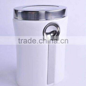 ceramic jar with magic spoon and stainless steel cover