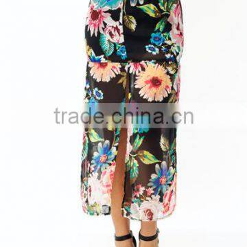 2016 Floral Printing Split Bohemian Skirts Latest Long Skirt Design ShkJ 153