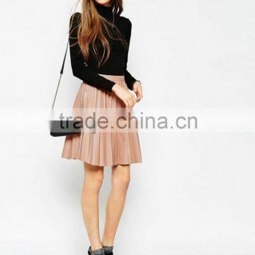 Hot Sale New Fashion Pleated Skirt Custom High Waist Mature Women Leather Mini Skirt SK030