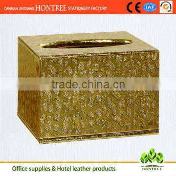 hotel series gold color genuine leather tissue box