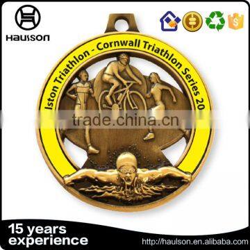 gold medal products 3d hollow out diecast soft enamel zinc alloy gold plated triathlon athletics sports us medal of honor