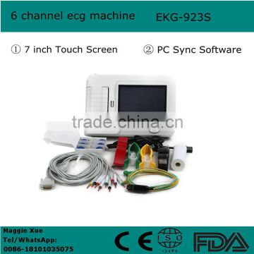 7 inch Touch Screen 12 lead resting 6 Channel Electrocardiograph ECG Machine EKG monitor with PC sync software Multi-language