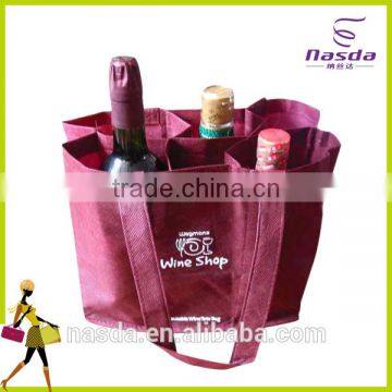 Top quality 6 bottle wine bag,wine tote bag with printing,non woven wine bag for 6 bottle